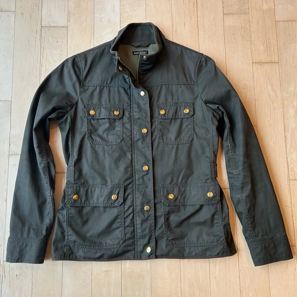 J. Crew Women’s Resin Coated Cotton Twill Jacket in Mossy Brown Size Medium